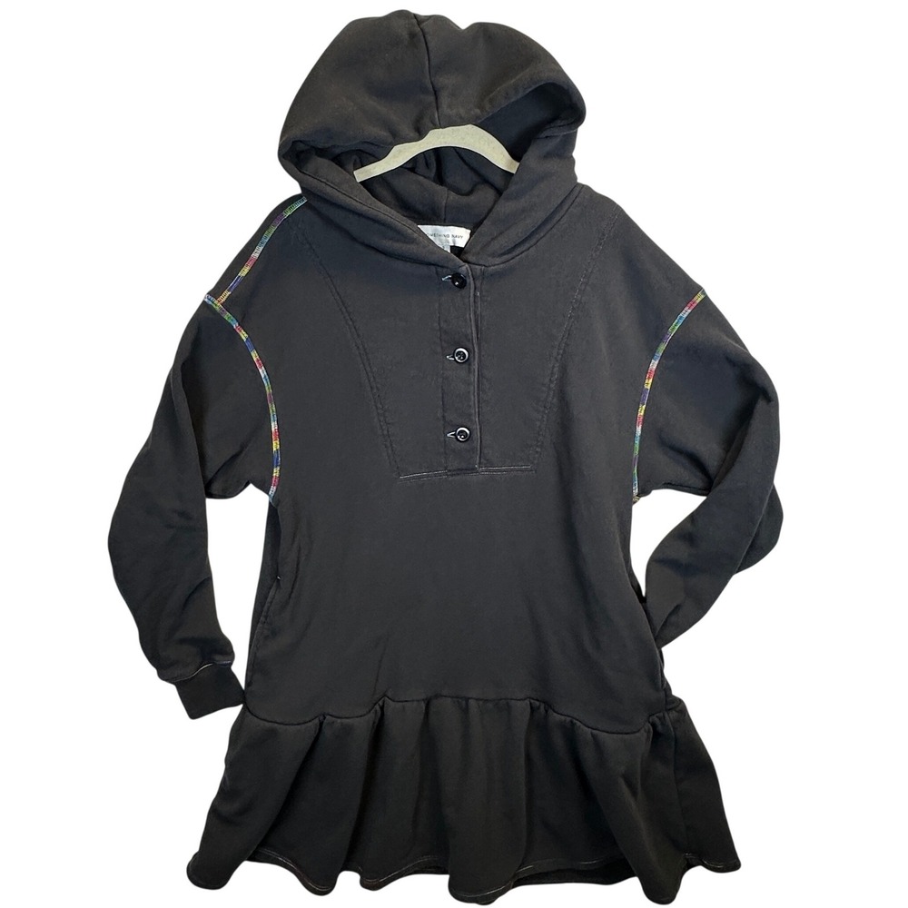 Something Navy Black Rainbow Stitch Peplum Hoodie Sweatshirt Dress Small